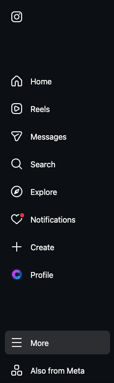 Instagram left sidebar with the More button highlighted
