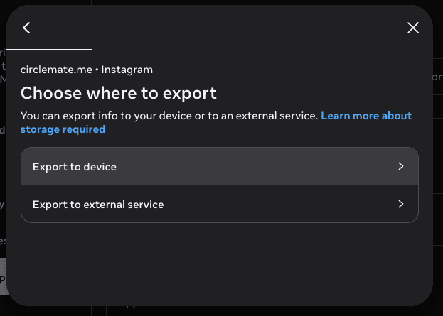Choose where to export — Export to device option highlighted