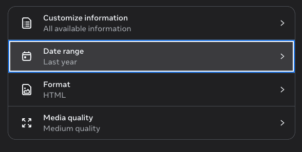 Format set to HTML and date range set to All time